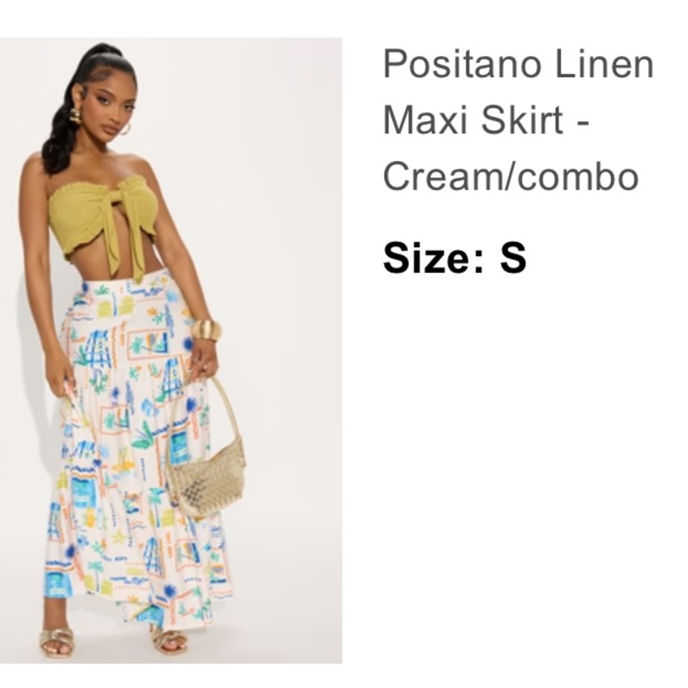 Fashion Nova Positano Linen Maxi Skirt - Cream Combo